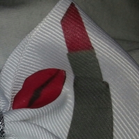 "M.A.C. in Silver & Red Lipstick Bow" CHEER BOW; 2 in White Grosgrain Ribbon with  White Center - Thumbnail 1