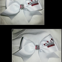 "CROWN" BLING CHEER BOW - 2 in White Grosgrain Ribbon with Bling Center - Thumbnail 1