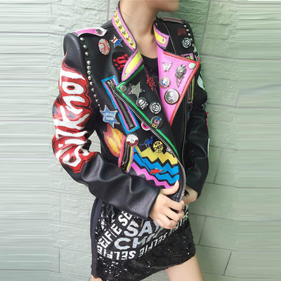 Rock and roll street fashion metal decorative motorcycle leather jacket - Thumbnail 4