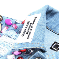 STREET FASHION PUNK COLORED ACRYLIC DIAMOND DENIM JACKET - Thumbnail 2