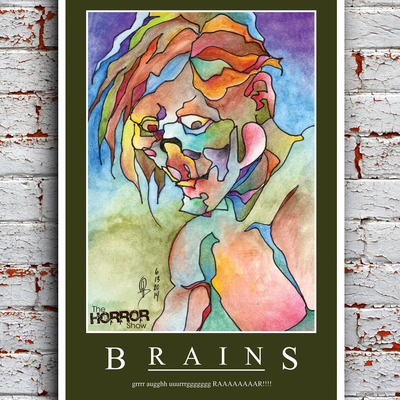 Brains (zombie) 12x18 art print in stained glass style