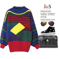 KOREAN FASHION PATCH WORK SWEATER Q6541-1 - Thumbnail 1