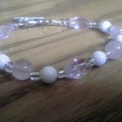 Rose quartz & white jade semi precious stone bracelet