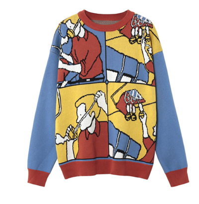 STREET FASHION CARTOON FIGURED MULTI COLOR SWEATER