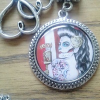 Sugar Skull Lolita Tattoo Queen Hearts Necklace - Thumbnail 1