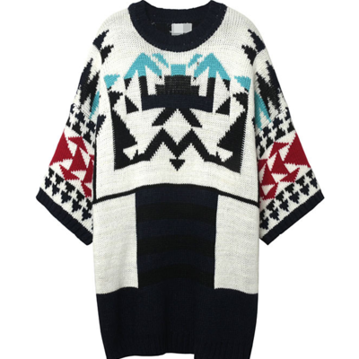 Street fashion ethnic style bat sleeved dress sweater q5841-4 - Thumbnail 5