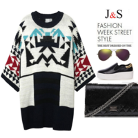 STREET FASHION ETHNIC STYLE BAT SLEEVED DRESS SWEATER Q5841-4 - Thumbnail 3