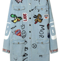 STREET FASHION GOOFY CARTOON EMBROIDERED DENIM DRESS SHIRT - Thumbnail 2