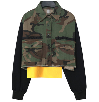 STREET FASHION CAMOUFLAGE LETTER FIGURED SHIRT JACKET