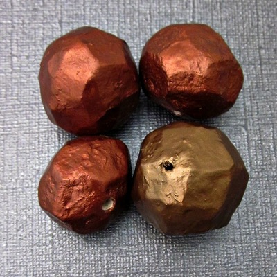 Handmade Copper Faceted Chunky Paper Mache  Nugget Beads, 4pcs