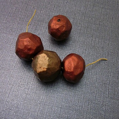 Handmade copper faceted chunky paper mache  nugget beads, 4pcs