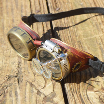 Maroon and Gold Steampunk Goggles with Gold Gears and Loupes Apocalypse Scientist Space Captain Motorcycle Cyber Rave