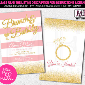 Brunch and bubbly bridal shower invitation - printable file or printed invitations - Thumbnail 2