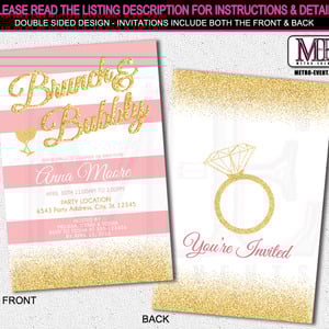 Brunch and Bubbly Bridal Shower Invitation - Printable File or Printed Invitations - Thumbnail 2