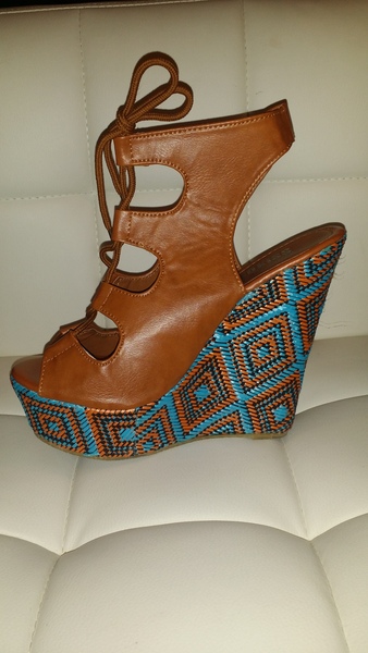 Geometric Lace Up Wedge