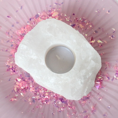 Crystal quartz tea light holder