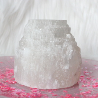 Set of 2-selenite tea light holders
