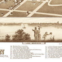 Madison, South Dakota in 1883 - Bird's Eye View, Aerial Panorama, Vintage, Antique Map, Reproduction, Giclée, Fine Art, Wall Art, History - Thumbnail 2
