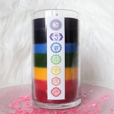 Preorder-chakra layered soy candle - two crystals inside!