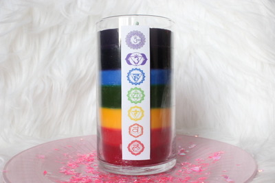 PREORDER-Chakra layered Soy Candle - Two Crystals Inside!