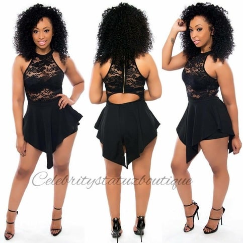 Lacey Fishtail Romper-Black