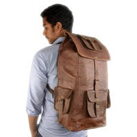 24x12x9" New Men's Boy's Real Bull Leather Shoulders School Bag Backpack Luggage Hiking Bags Weekend Pick nick Bag, Gym Bag - Thumbnail 1