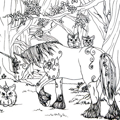 Unicorn and fuzz coloring poster