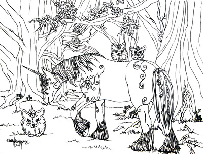 Unicorn and Fuzz Coloring Poster