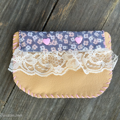 Light brown leather w/flower fabric & lace