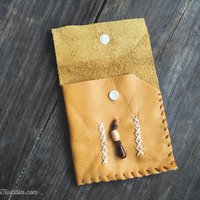 Mustard Leather with Brown Beads and Stitching - Thumbnail 2