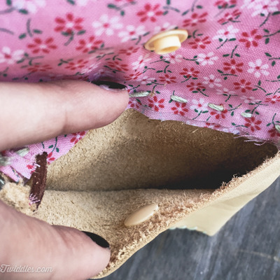 Beige metallic leather w/ pink flower fabric  