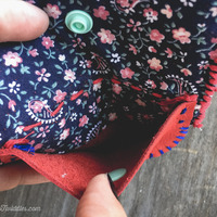 Red Leather w/Blue Flower vintage Fabric  - Thumbnail 2