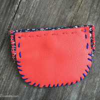 Red Leather w/Blue Flower vintage Fabric  - Thumbnail 3