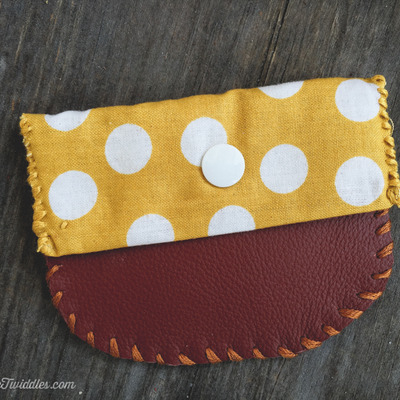 Maroon leather w/mustard polkadot fabric
