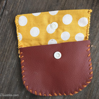 Maroon Leather w/Mustard Polkadot Fabric - Thumbnail 2