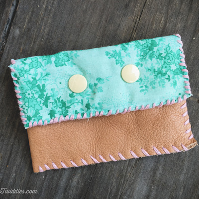 Light brown leather w/teal flower fabric