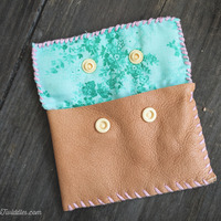Light Brown Leather w/Teal flower Fabric - Thumbnail 2