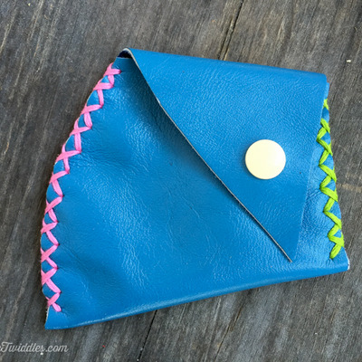 Blue leather w/ multi-color stitching