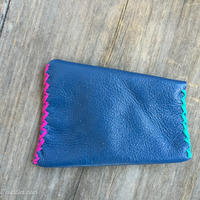 Blue Leather w/ Turquoise & Magenta Stitching - Thumbnail 1
