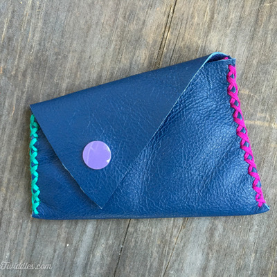 Blue leather w/ turquoise & magenta stitching