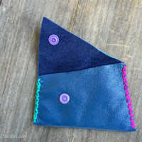 Blue Leather w/ Turquoise & Magenta Stitching - Thumbnail 2