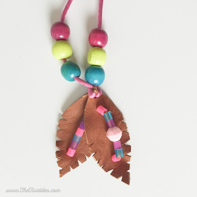 Purple, teal, green leather feather necklace