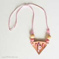 Light Pink Leather Triangle Neckalce - Thumbnail 1