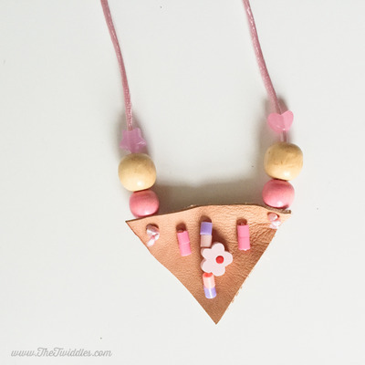 Light pink leather triangle neckalce