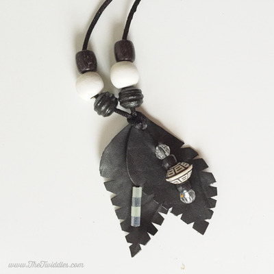 Black and White Leather Feather Necklace