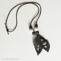 Black and White Leather Feather Necklace - Thumbnail 2