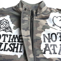 HARAJUKU STYLE CAMOUFLAGE ROSES LETTERS ROSES DYEING COLLAR LONG COAT - Thumbnail 1