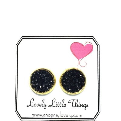 10mm black pave studs with gold setting
