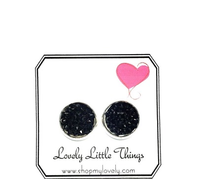 10mm Black Pave Studs with Silver Setting 