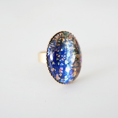 Large blue fire opal ring